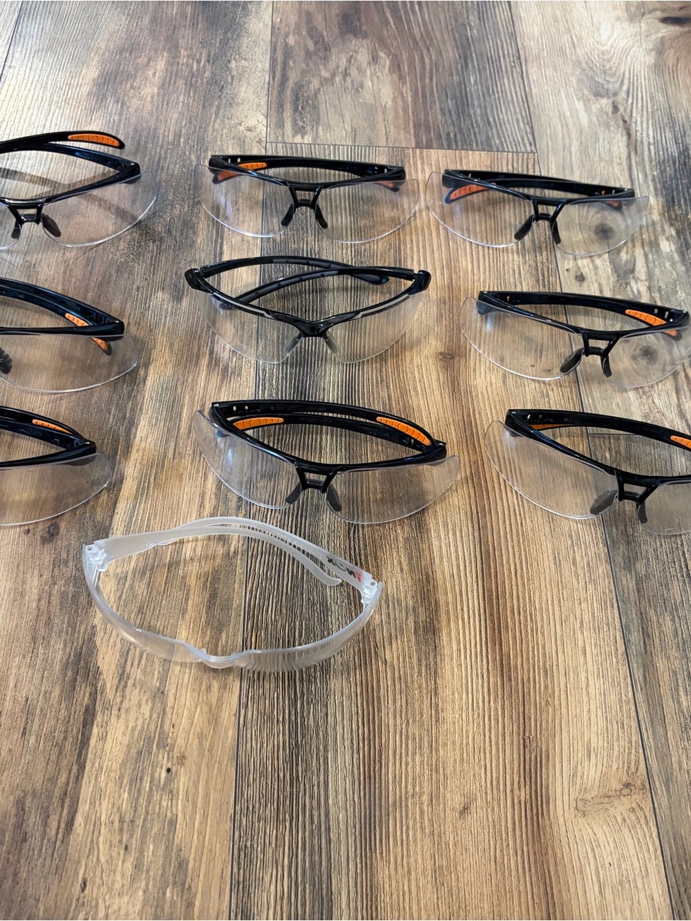 Men's Clear Lens Safety Glasses – Black Frame, Orange Accents